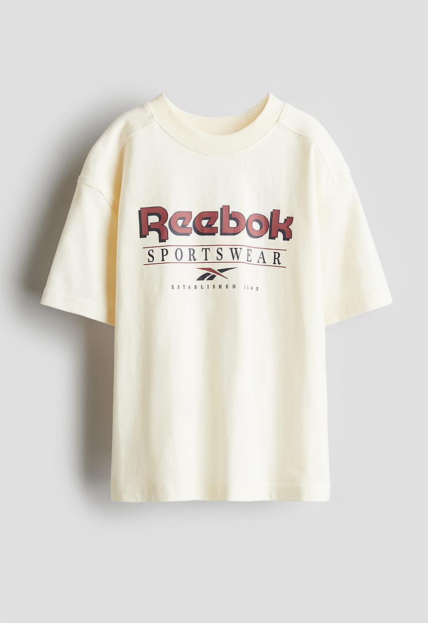 H&M - Reebok X H&M : Print-motif T-shirt - beige/reebok