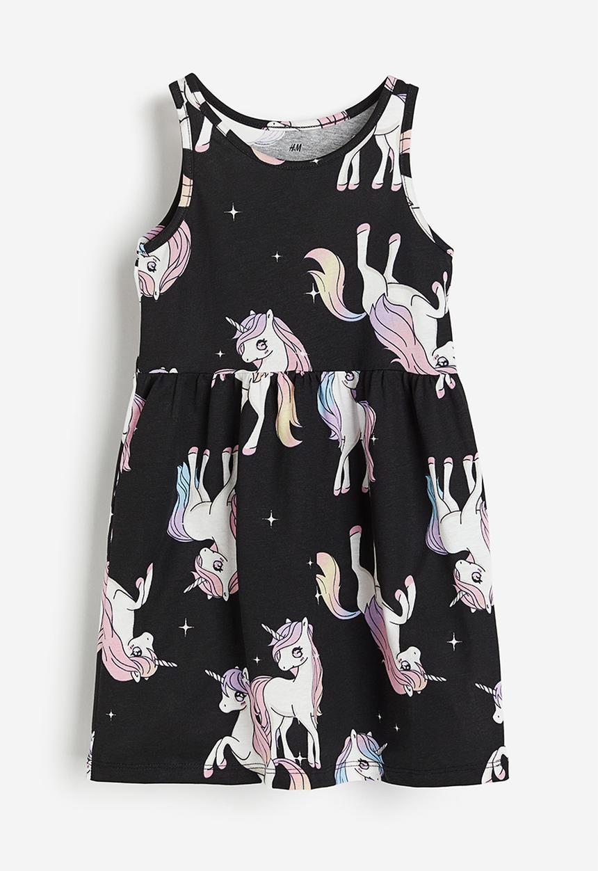 H&M - Patterned cotton dress - black unicorns