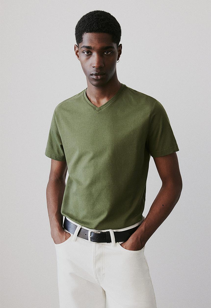 H&M - Slim fit v-neck T-shirt - dark khaki green