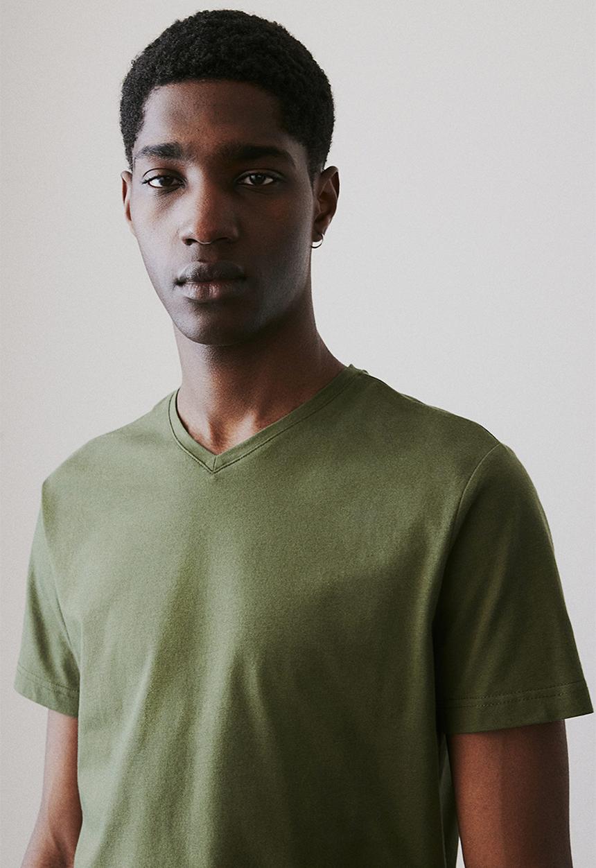 H&M - Slim fit v-neck T-shirt - dark khaki green