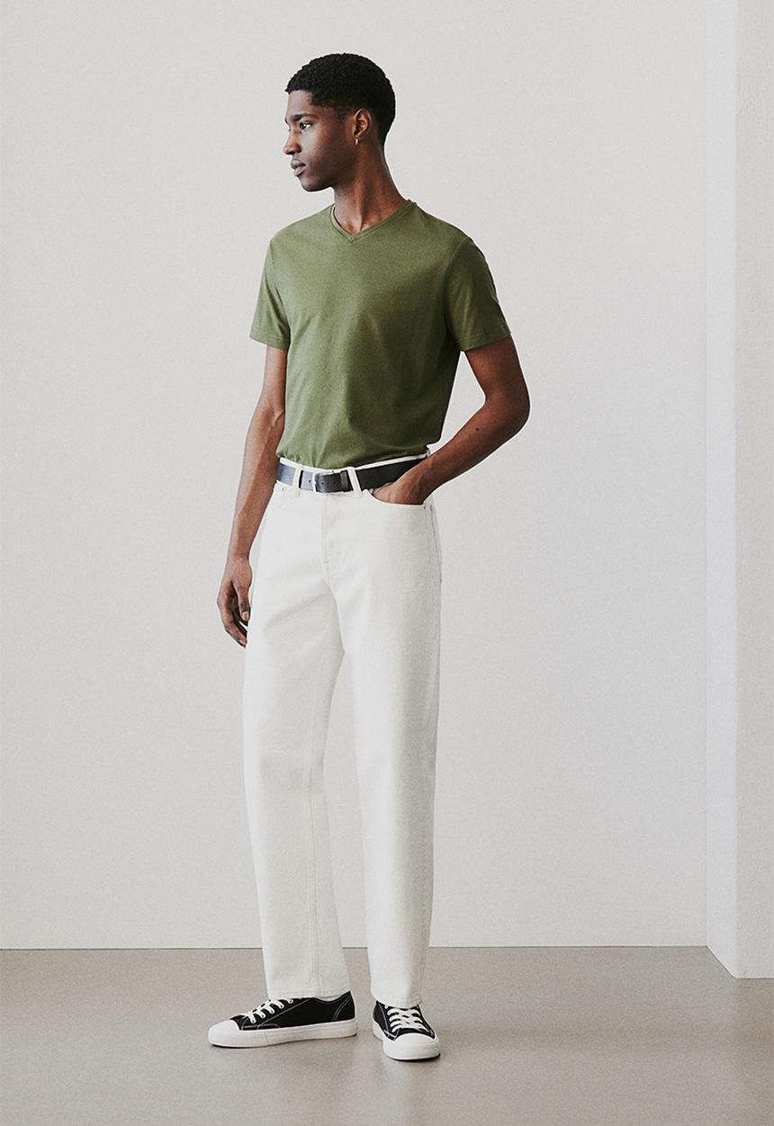 H&M - Slim fit v-neck T-shirt - dark khaki green