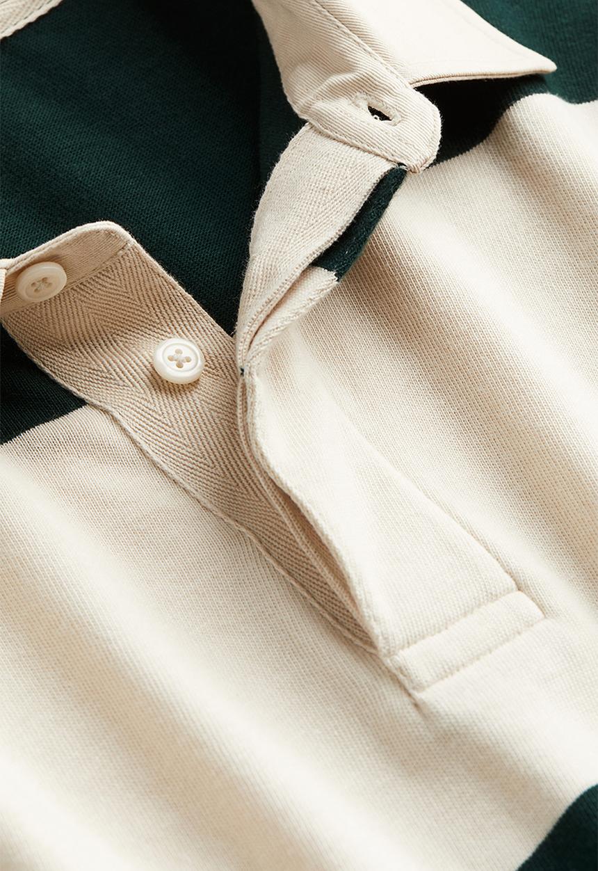 H&M - Regular fit cotton rugby shirt - cream dark green striped