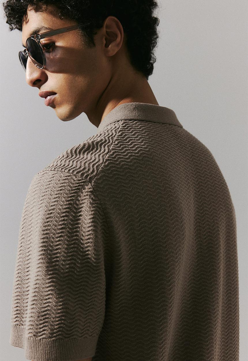 H&M - Slim fit textured-knit polo shirt - dark beige