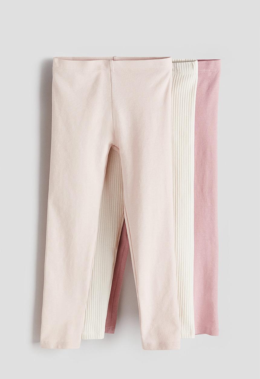 H&M - 3-pack jersey leggings - pink,white