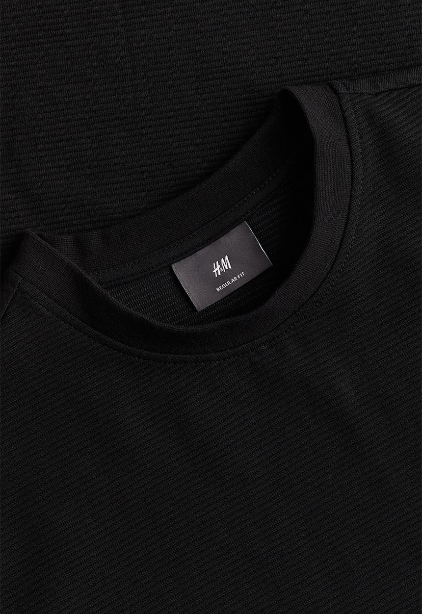 H&M - Regular fit ribbed T-shirt - black
