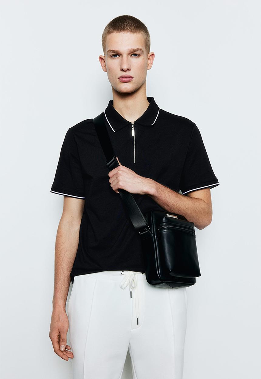 H&M - Slim fit zip-top polo shirt - black