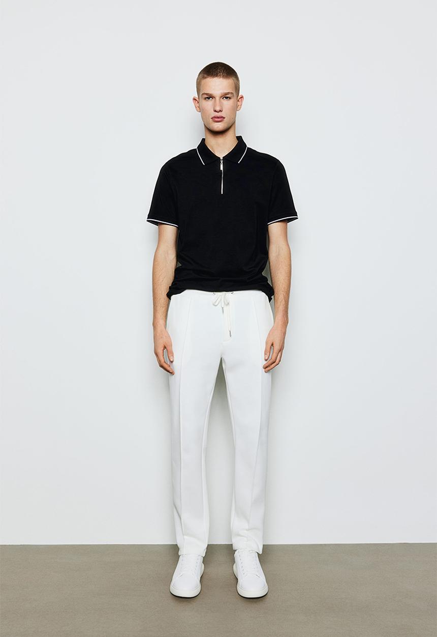 H&M - Slim fit zip-top polo shirt - black
