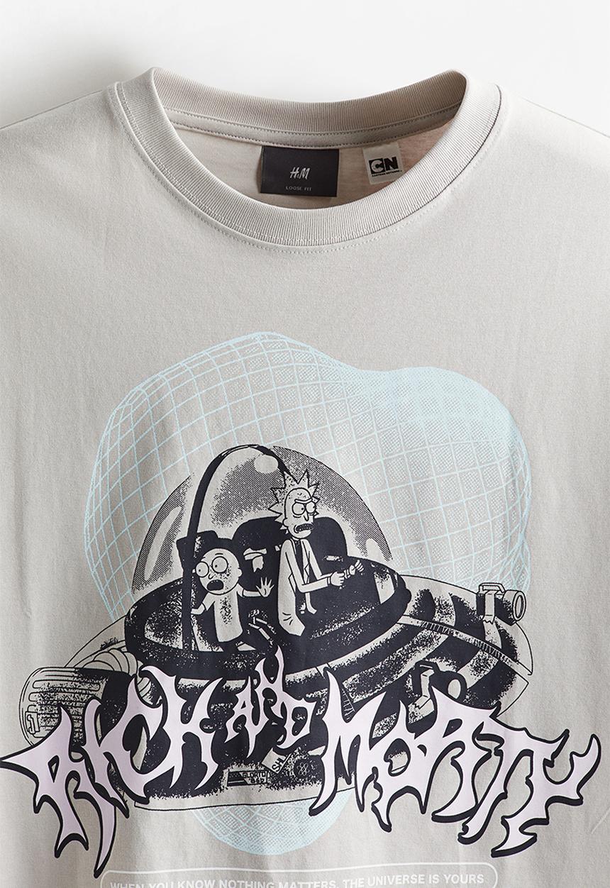 H&M - Loose fit T-shirt - light greige rick and morty