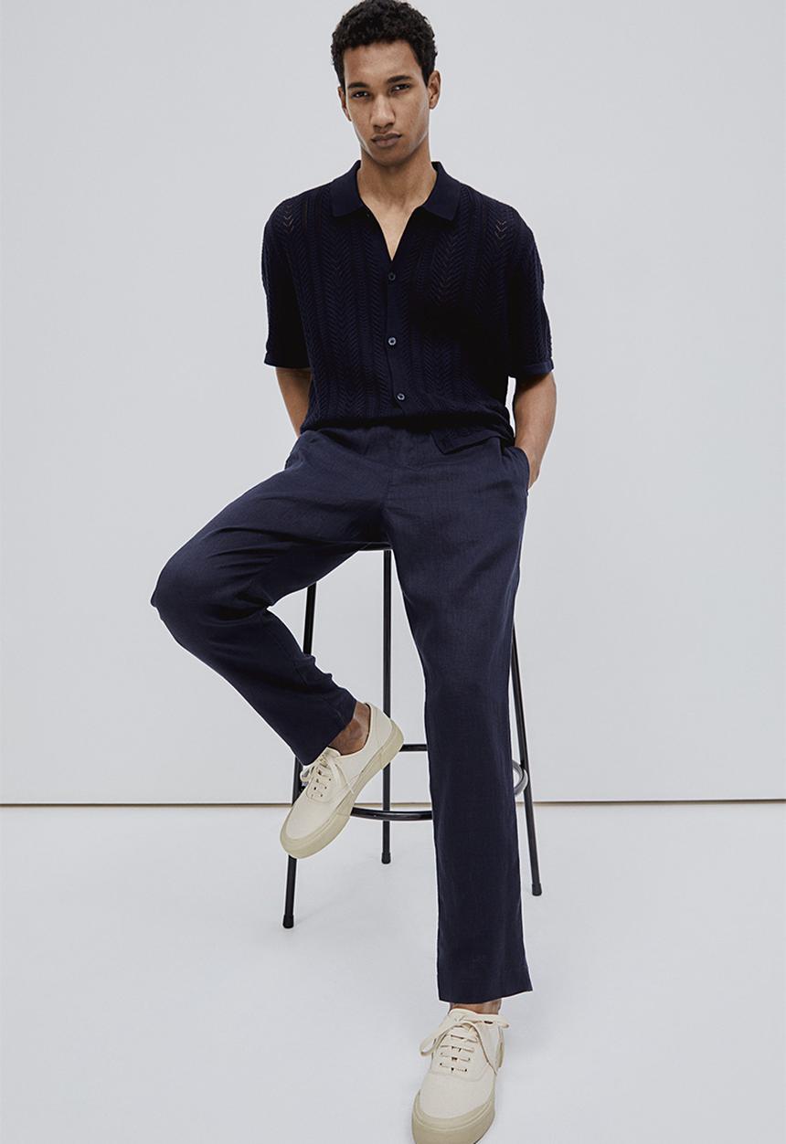 H&M - Regular fit linen trousers - navy blue 