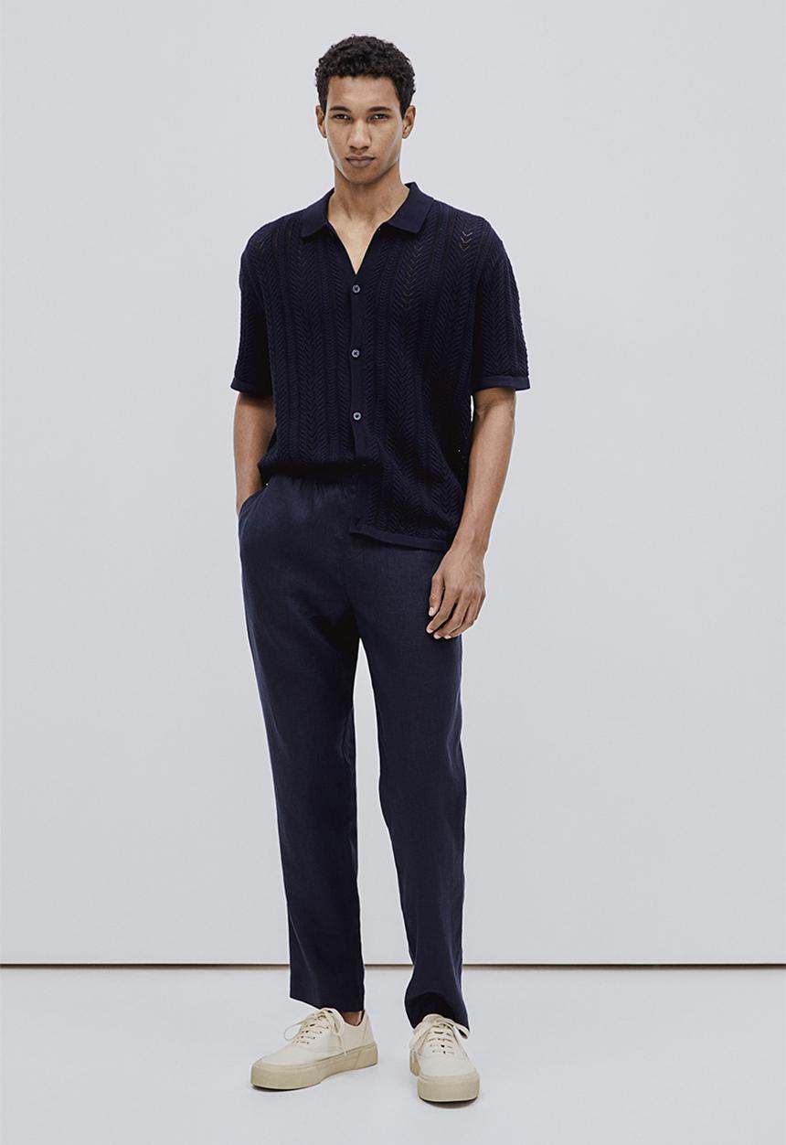 H&M - Regular fit linen trousers - navy blue 