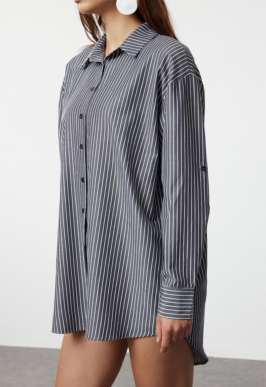 Trendyol - Striped woven shirt - black
