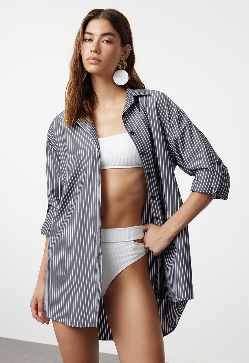 Trendyol - Striped woven shirt - black