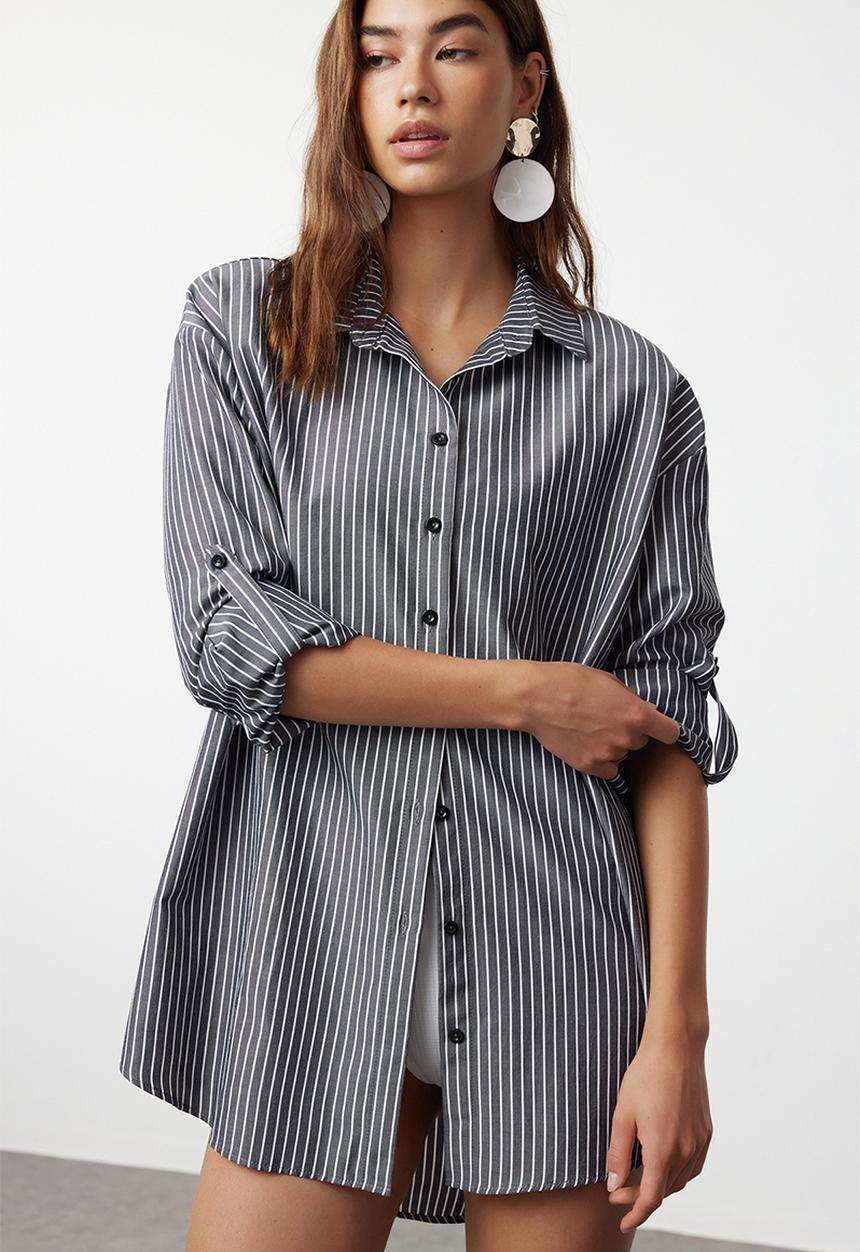 Trendyol - Striped woven shirt - black