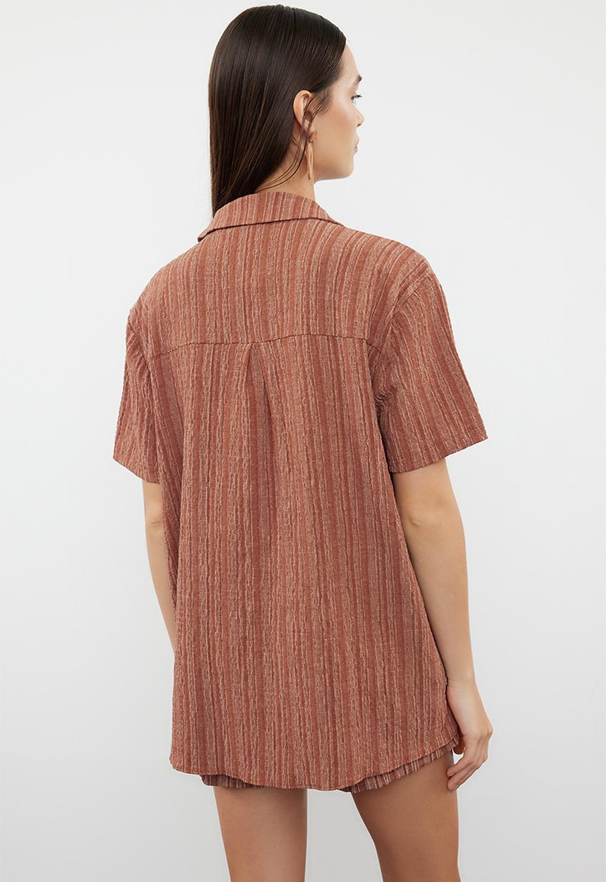 Trendyol - Two piece oversize shirt & short set - brown 