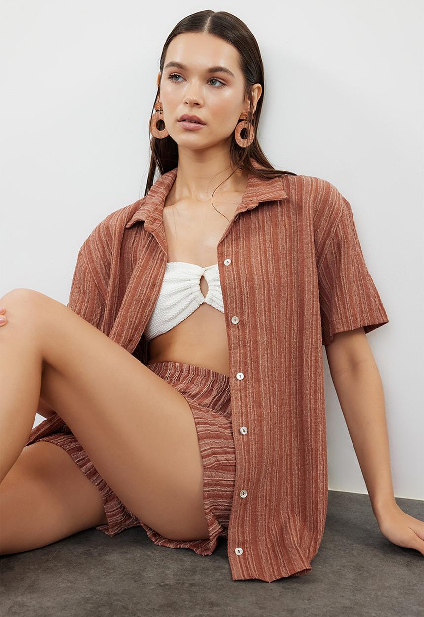Trendyol - Two piece oversize shirt & short set - brown 