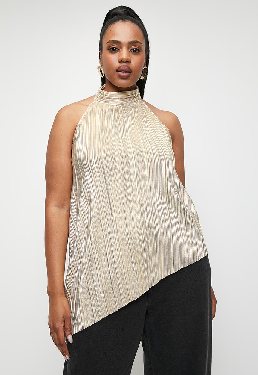 VELVET - Co-ord plisse grown on neck shell plus - gold