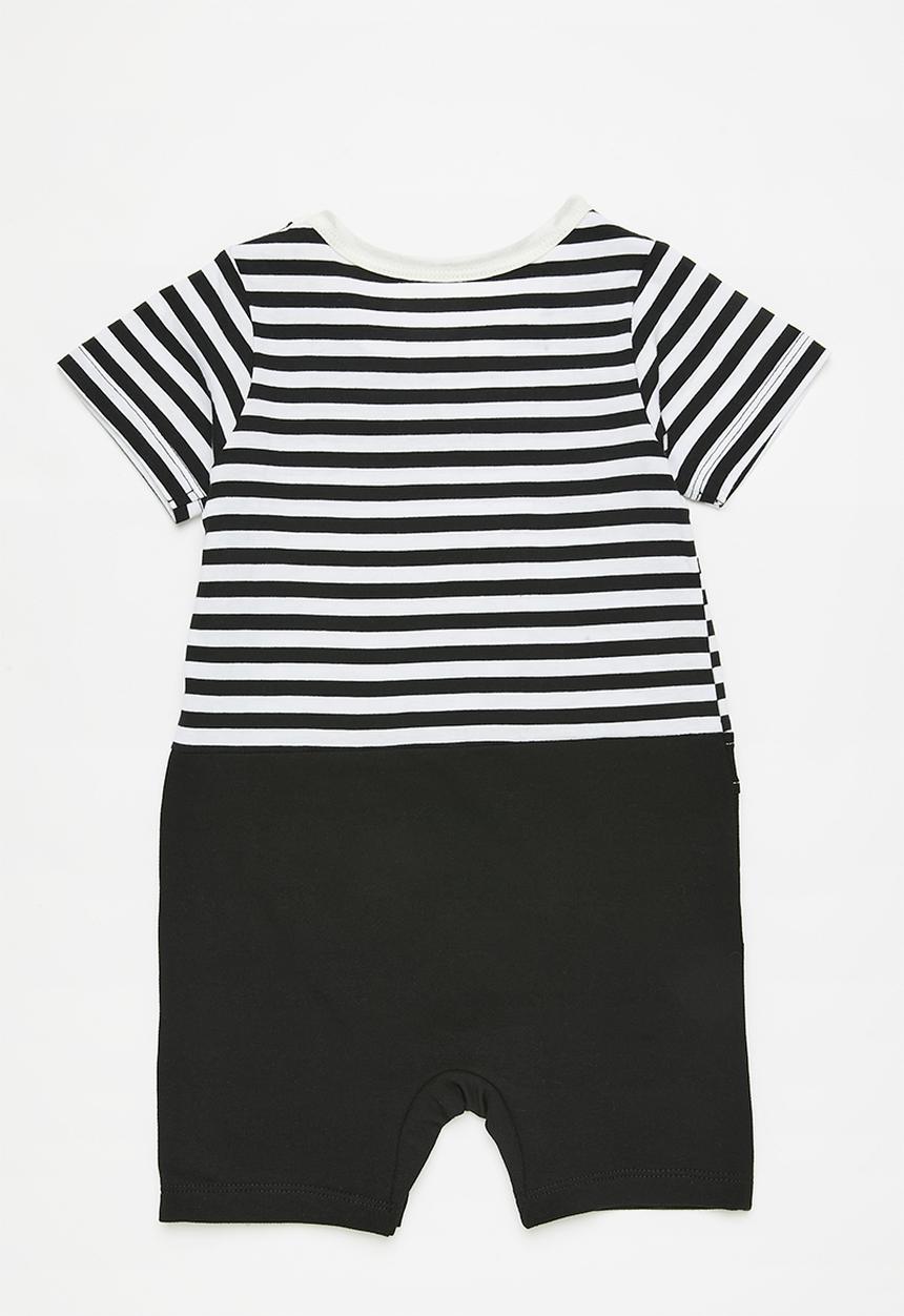 Pop Candy - Striped dungaree romper-black and white