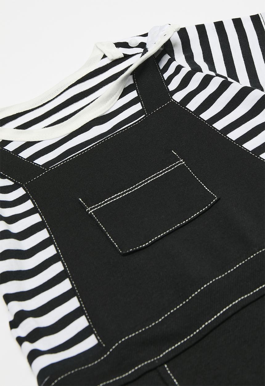 Pop Candy - Striped dungaree romper-black and white