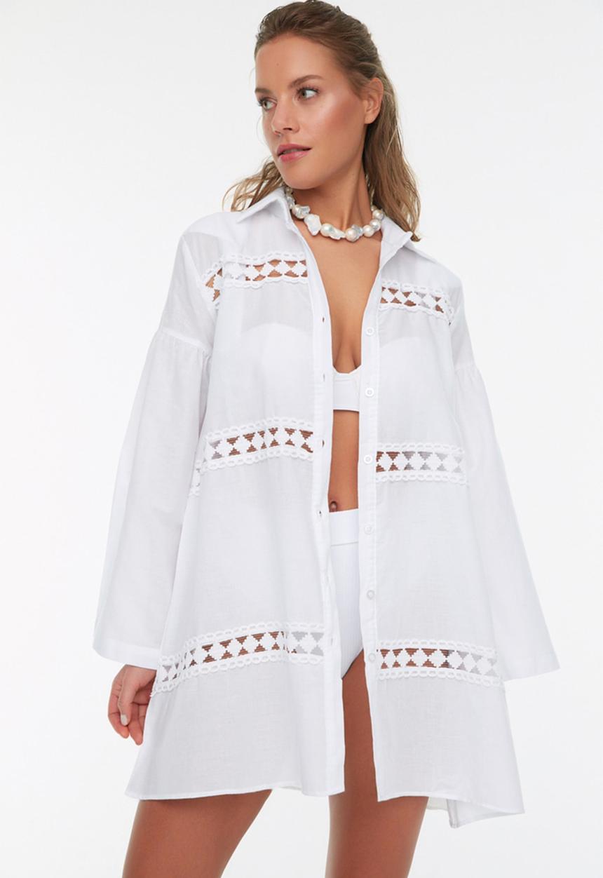 Trendyol - 100% Cotton Shirt with White Woven Stripe Accessories