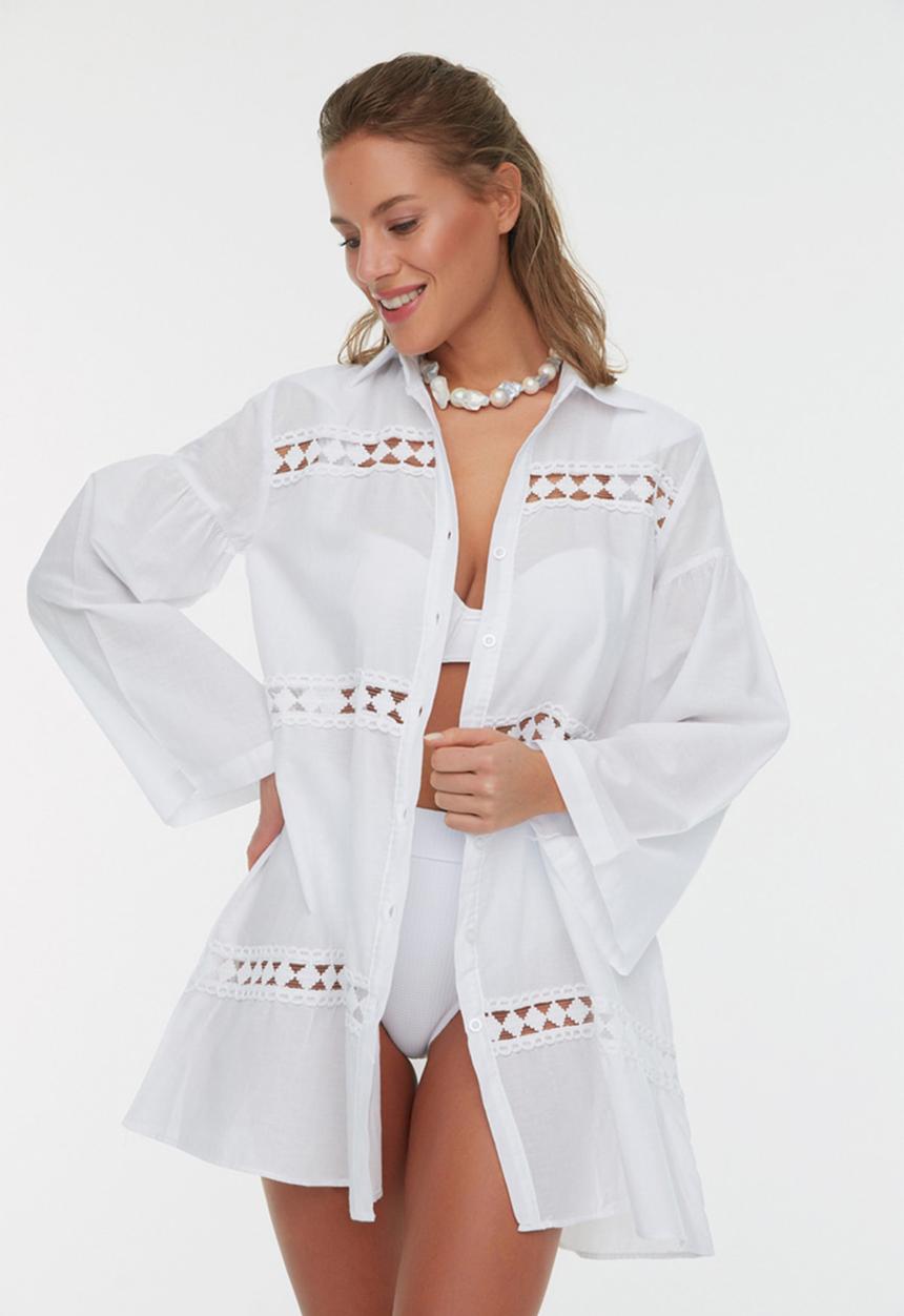 Trendyol - 100% Cotton Shirt with White Woven Stripe Accessories