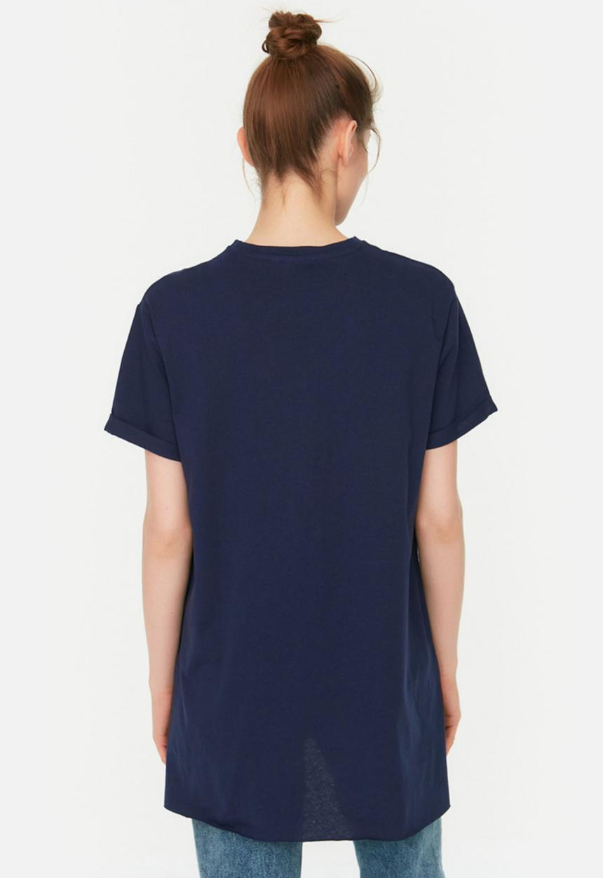 Trendyol - 2-Pack Slit Detailed Crew Neck Basic Knitted T-Shirt - Navy Blue-White
