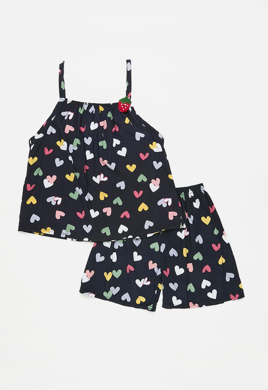 Pop Candy - Heart print cami vest pj set - navy