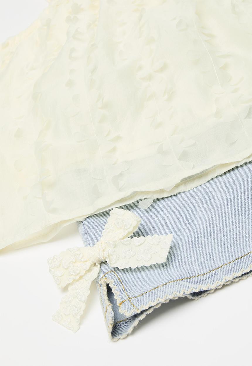 Pop Candy - Top & denim short set - blue & cream