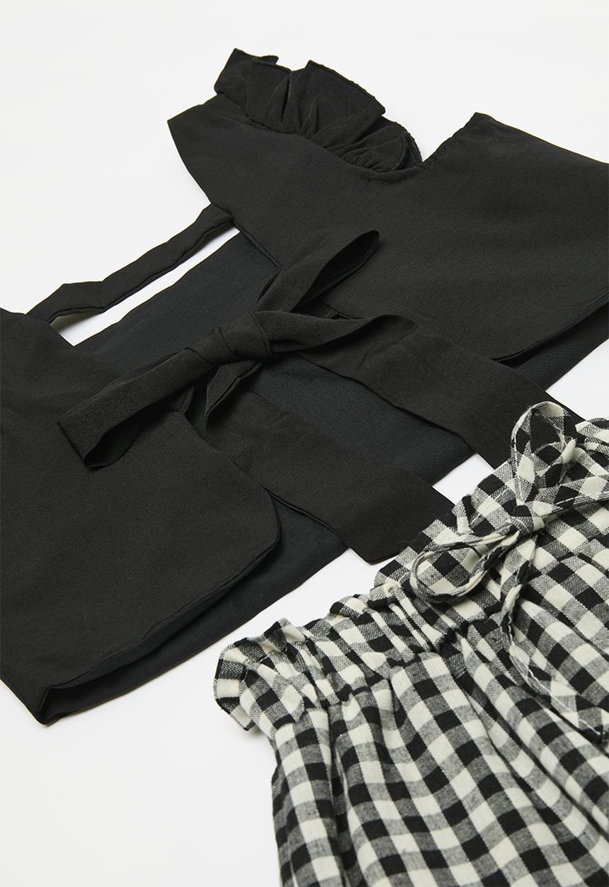 Pop Candy - Frilled top and gingham pants set - black & white
