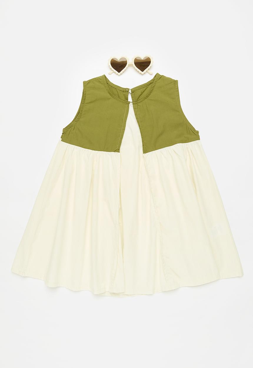 Pop Candy - Colour block dress - green & ecru