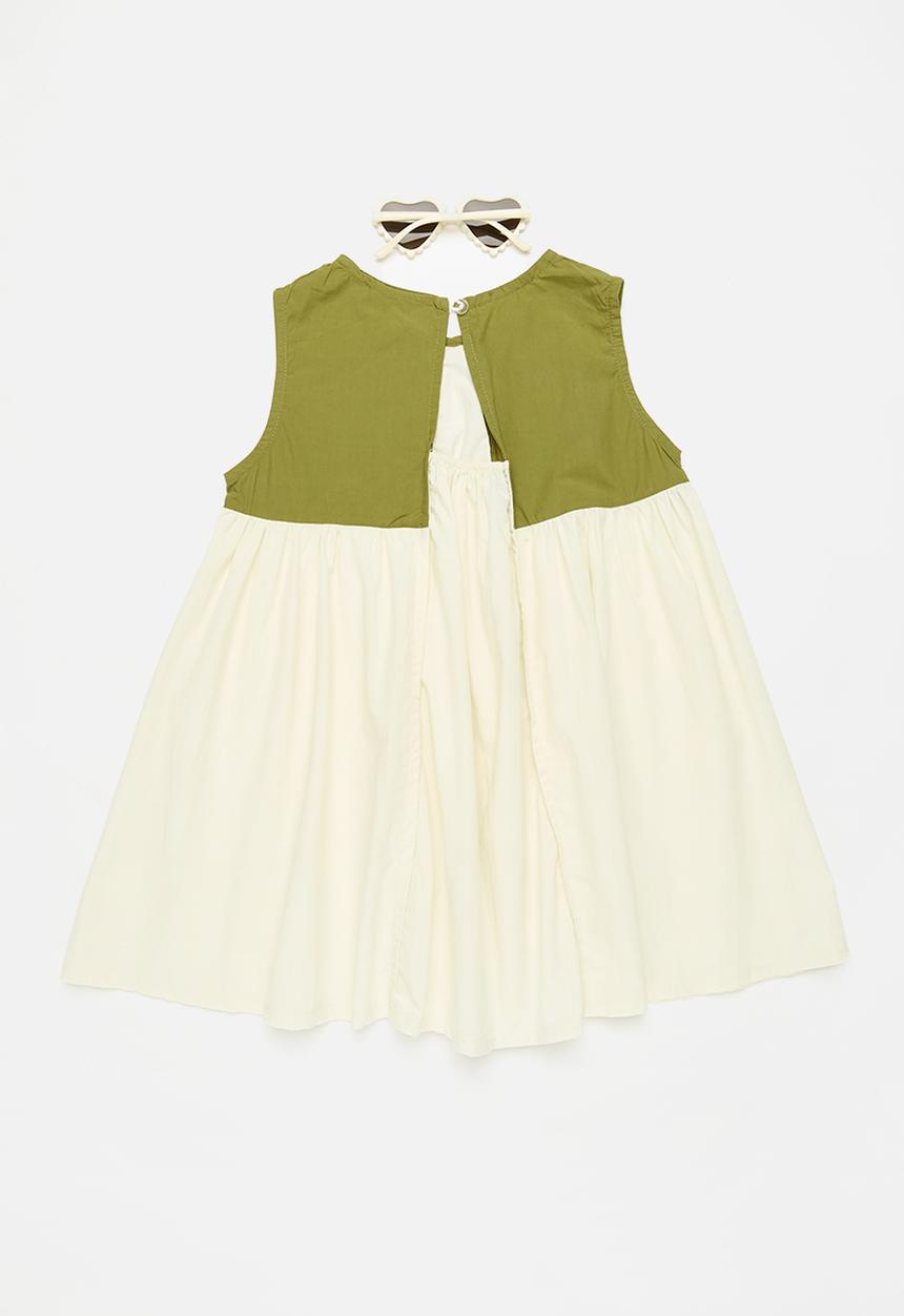 Pop Candy - Colour block dress - green & ecru