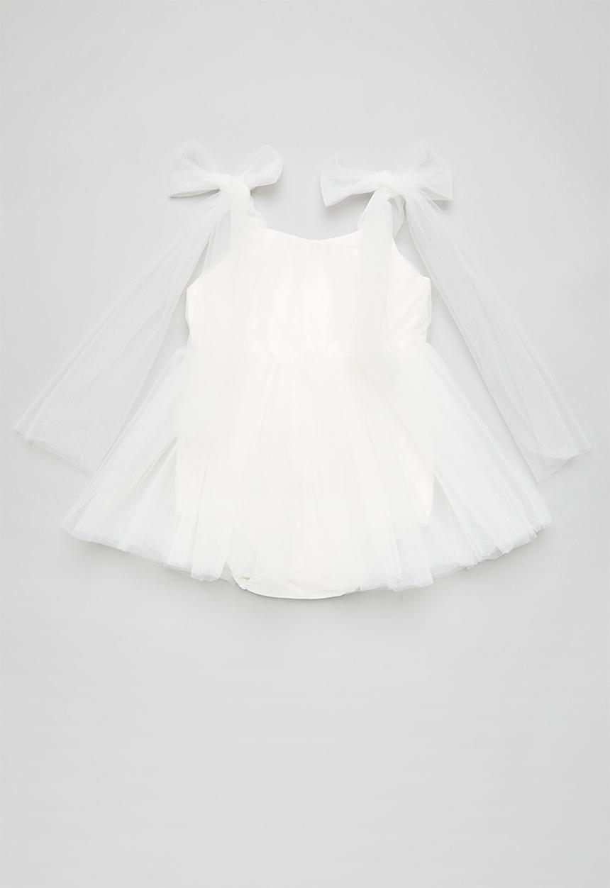 Pop Candy - Bow décor mesh dress - white