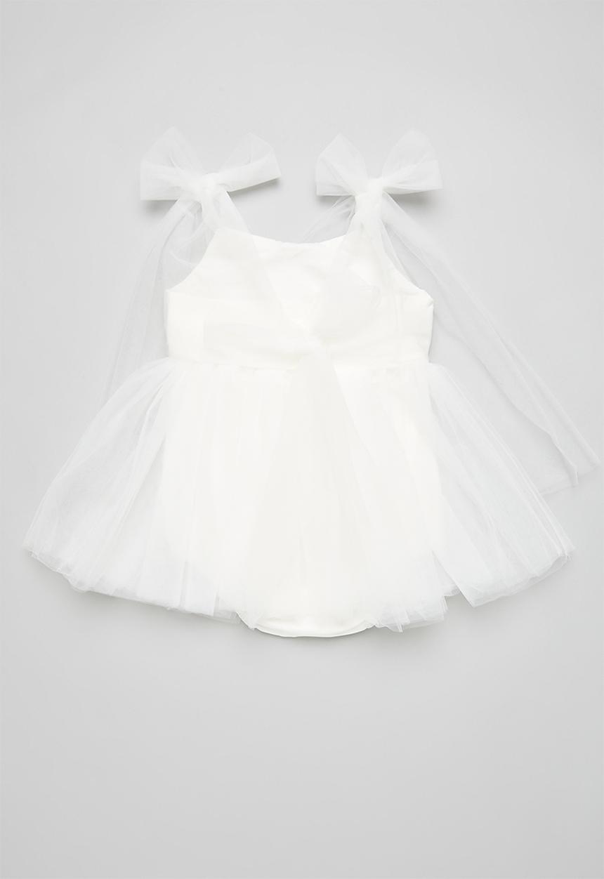 Pop Candy - Bow décor mesh dress - white