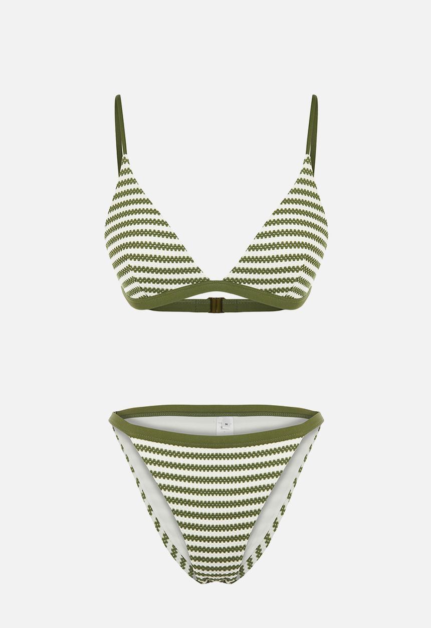Trendyol - Striped triangle normal waist bikini set - khaki & white