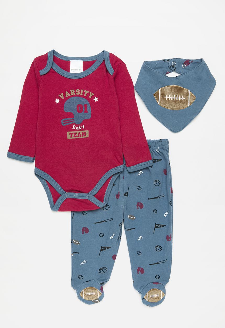 Pop Candy - 3 Piece printed bodyvest legging & bib set-blue & red