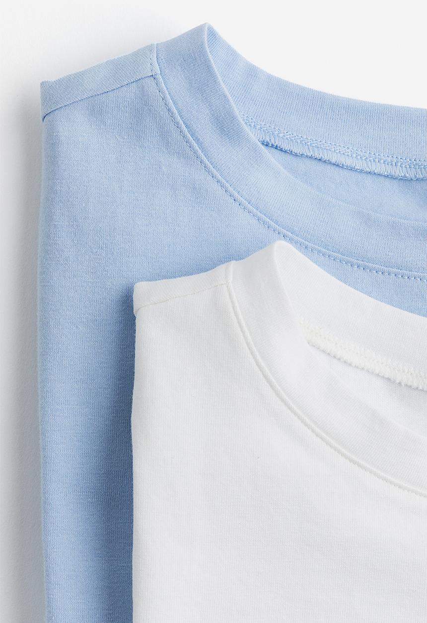 H&M - 2-Pack cropped T-shirts - light blue & white 