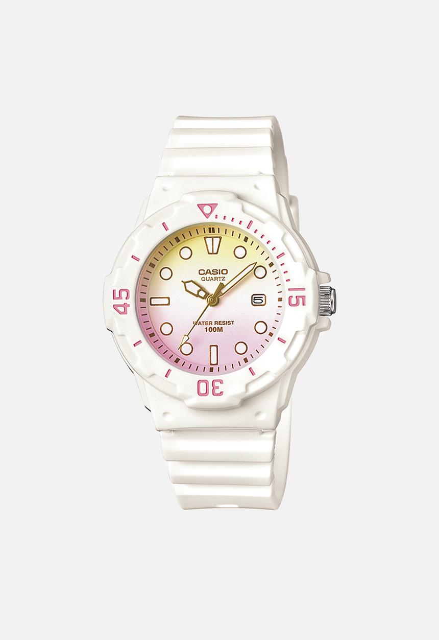 Casio - Analog number trans watch - white & pink