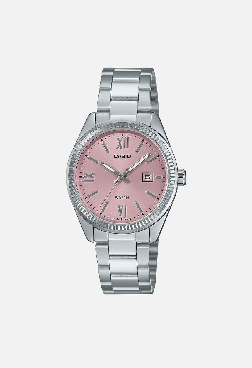 Casio - Analog stainless dial pink  watch - silver