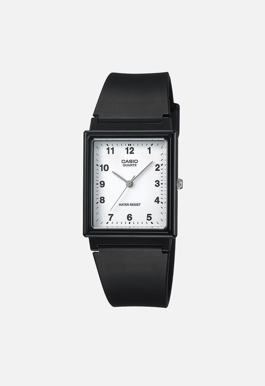 Casio - Analog recteglar skim resin watch - black
