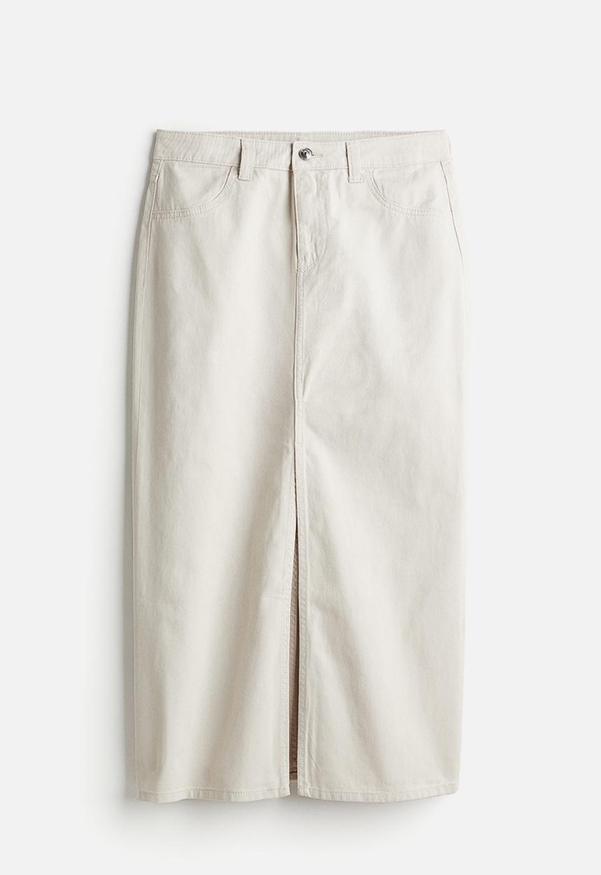H&M - Slit-hem twill skirt - light beige