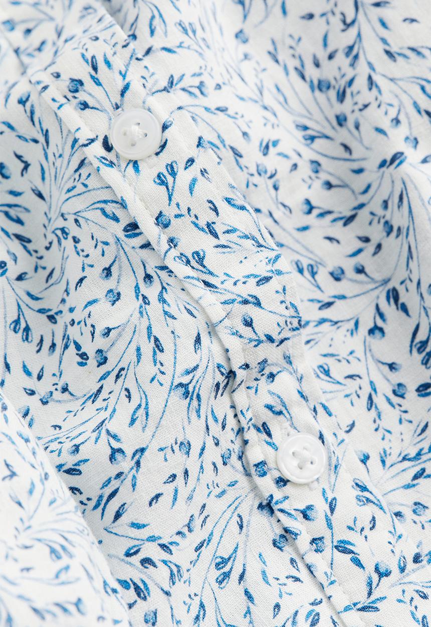 H&M - Linen-blend blouse - white & blue patterned
