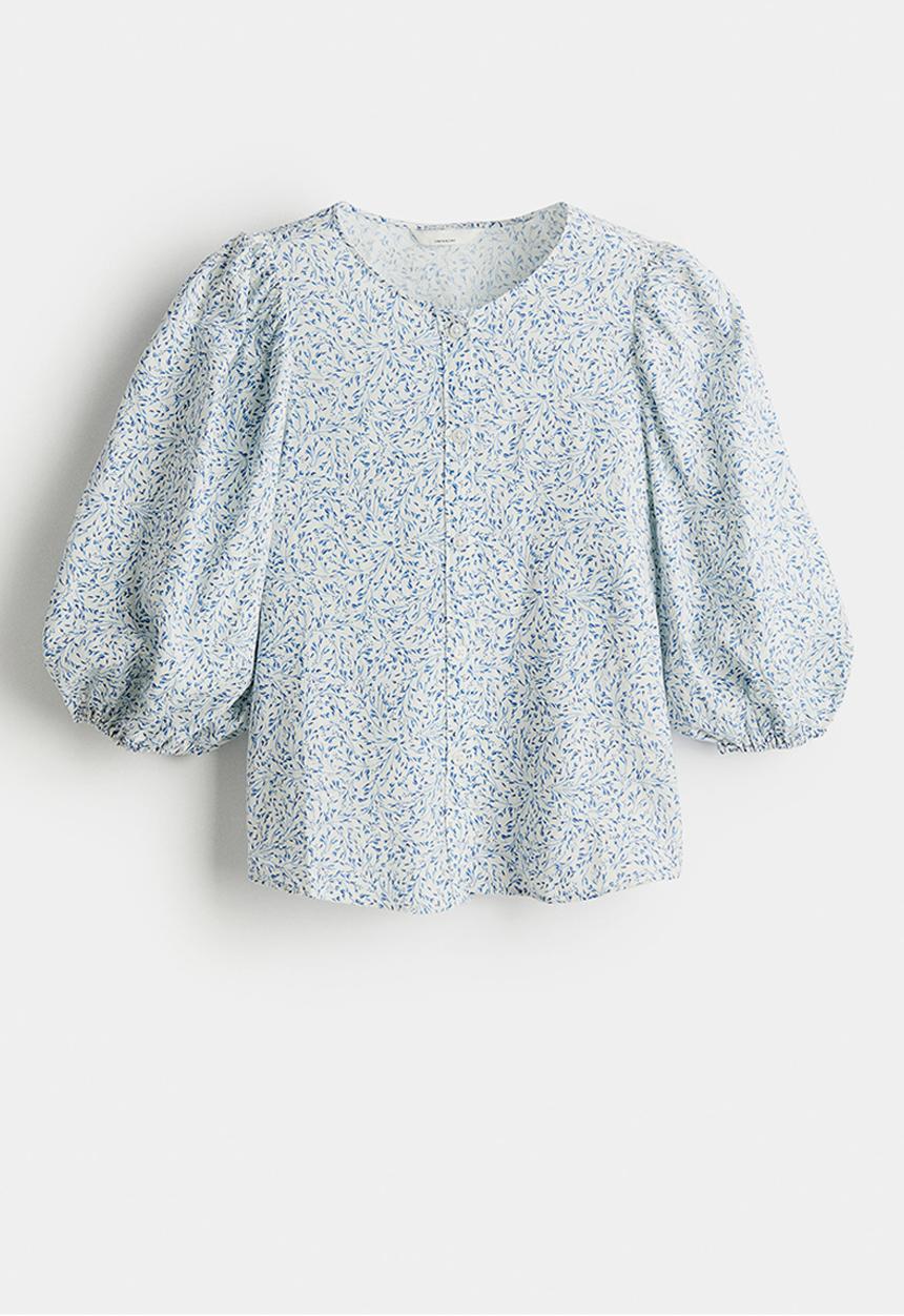 H&M - Linen-blend blouse - white & blue patterned