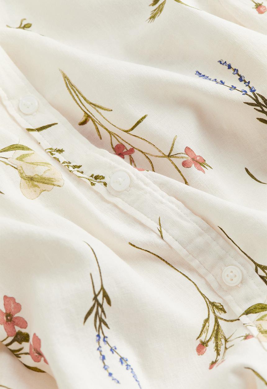 H&M - Linen-blend blouse - cream floral 