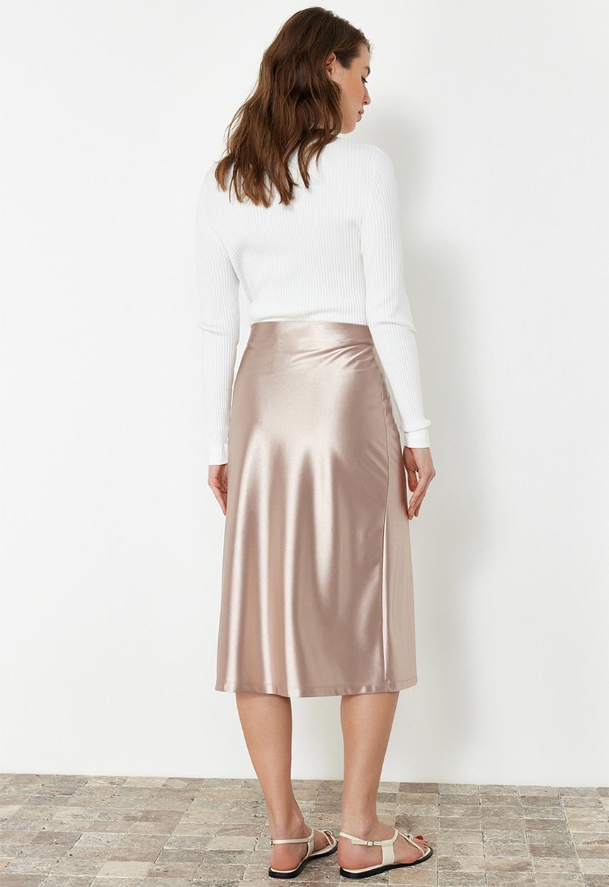 Trendyol - Premium satin a-line/a-line midi knitted skirt - ecru 