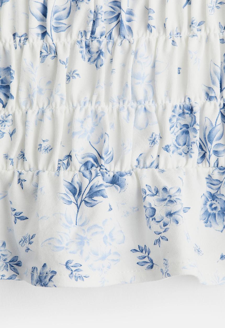 H&M - Cropped smocked top - cream floral