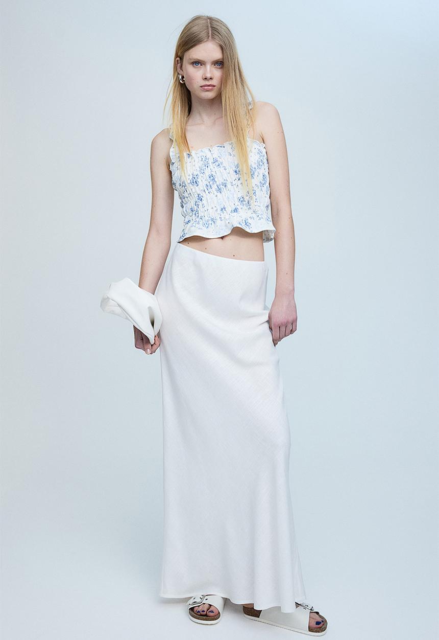 H&M - Cropped smocked top - cream floral