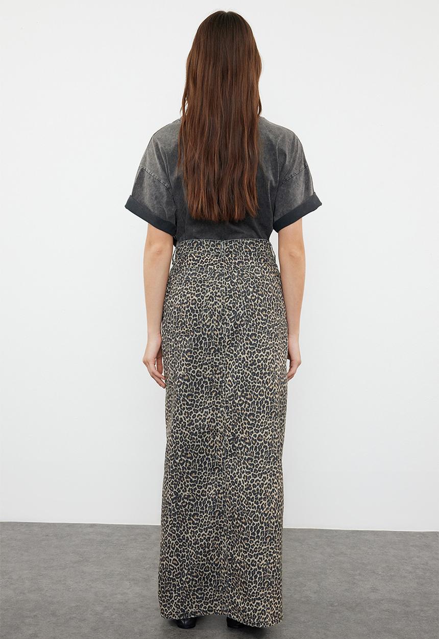 Trendyol - Patterned maxi denim skirt - leopard 