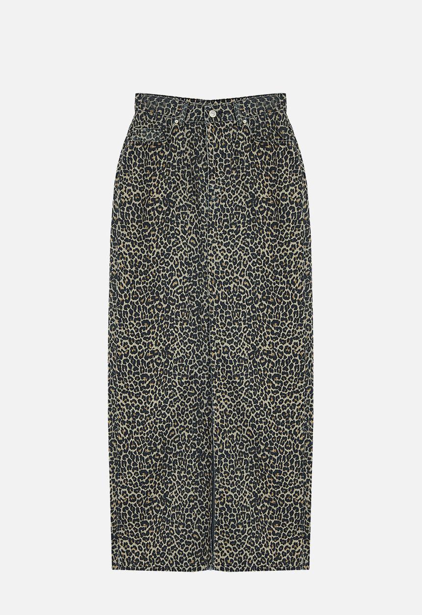 Trendyol - Patterned maxi denim skirt - leopard 
