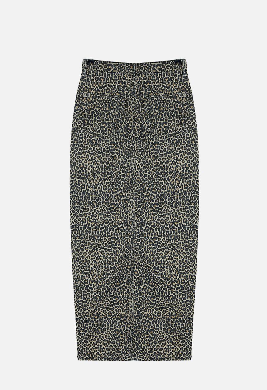 Trendyol - Patterned maxi denim skirt - leopard 