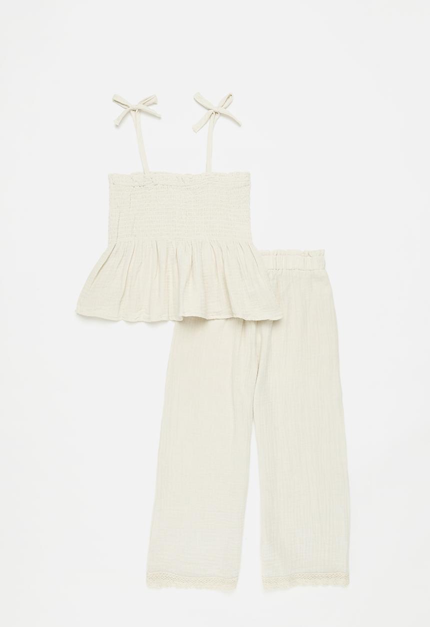 Pop Candy - Smock top and pants set-off white
