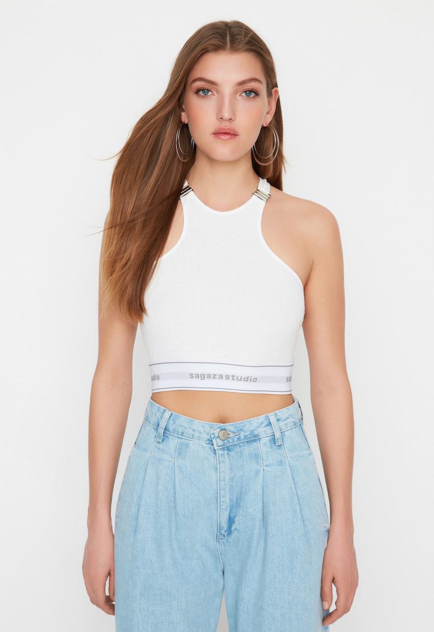 Trendyol - Sagaza studio white metal accessory detailed knitted bustier